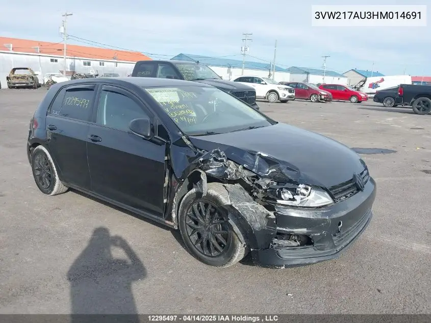 2017 Volkswagen Golf S/Wolfsburg/Se/Sel VIN: 3VW217AU3HM014691 Lot: 12295497