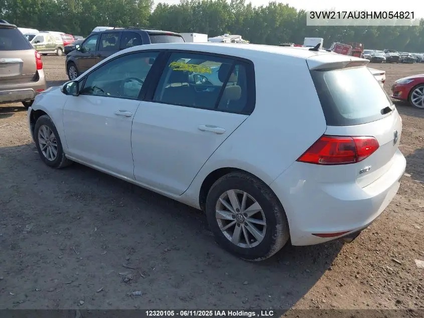 2017 Volkswagen Golf S/Wolfsburg/Se/Sel VIN: 3VW217AU3HM054821 Lot: 12320105