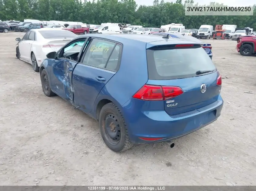 2017 Volkswagen Golf 1.8 Tsi Comfortline/1.8 Tsi Highline/1.8 Tsi Trendline VIN: 3VW217AU6HM069250 Lot: 12351199