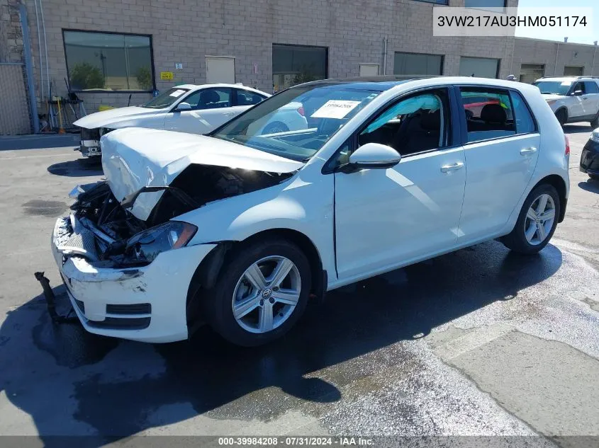 2017 Volkswagen Golf Tsi S 4-Door/Tsi Se 4-Door/Tsi Sel 4-Door/Tsi Wolfsburg Edition 4-Door VIN: 3VW217AU3HM051174 Lot: 39984208