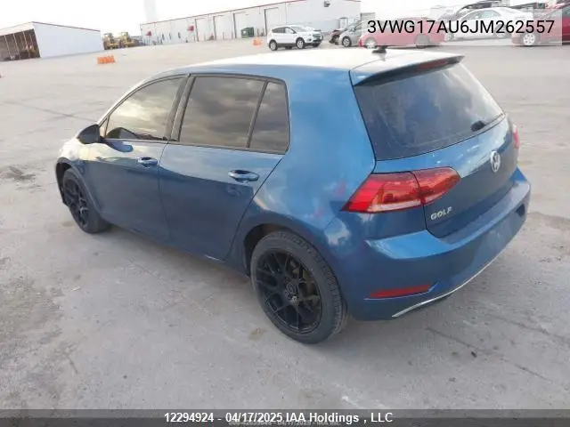 2018 Volkswagen Golf S/Se VIN: 3VWG17AU6JM262557 Lot: 12294924