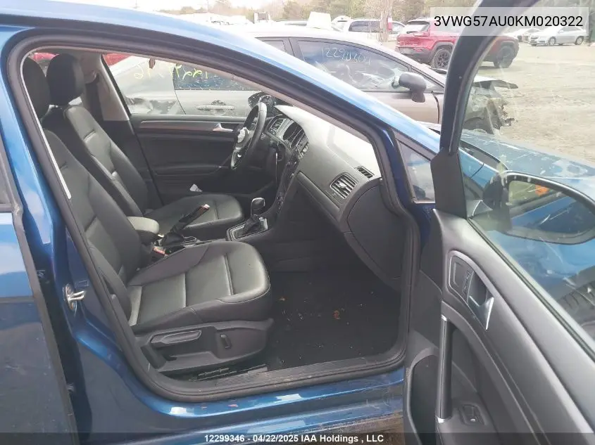 2019 Volkswagen Golf S/Se VIN: 3VWG57AU0KM020322 Lot: 12299346