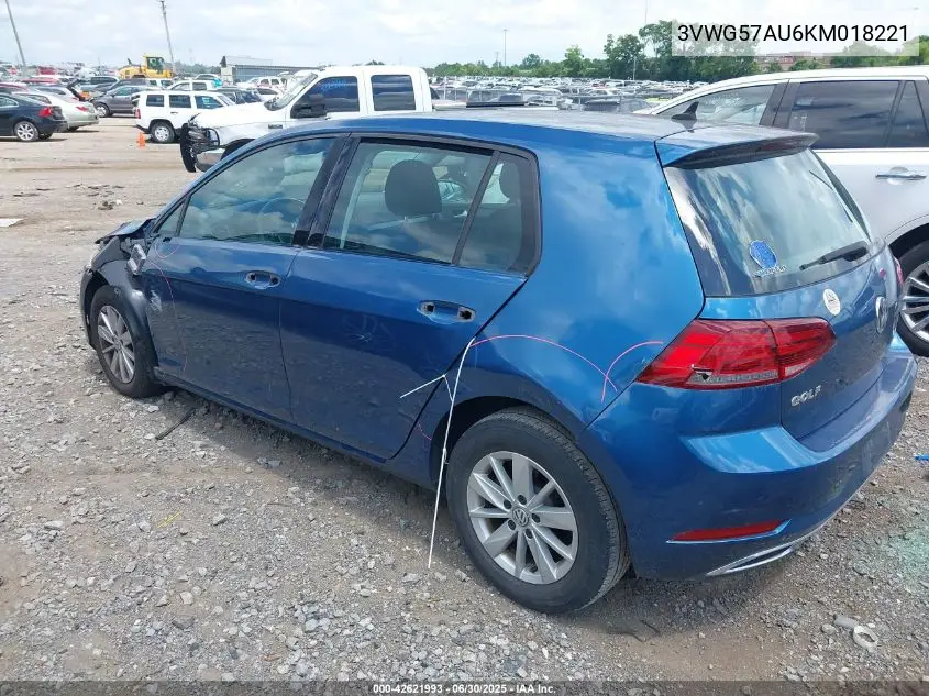 2019 Volkswagen Golf 1.4T S/1.4T Se VIN: 3VWG57AU6KM018221 Lot: 42621993