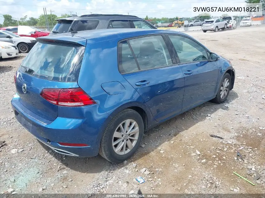 2019 Volkswagen Golf 1.4T S/1.4T Se VIN: 3VWG57AU6KM018221 Lot: 42621993