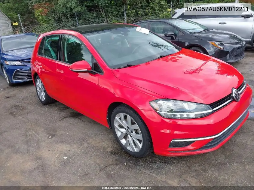 2019 Volkswagen Golf 1.4T S/1.4T Se VIN: 3VWG57AU6KM012211 Lot: 42630900