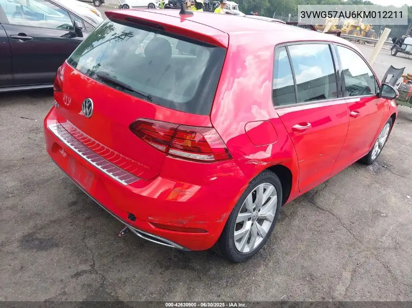 2019 Volkswagen Golf 1.4T S/1.4T Se VIN: 3VWG57AU6KM012211 Lot: 42630900