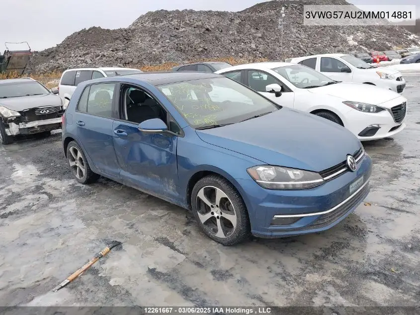 2021 Volkswagen Golf VIN: 3VWG57AU2MM014881 Lot: 12261667