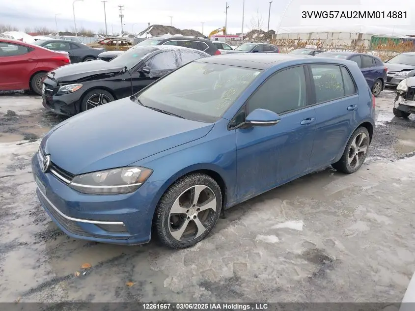 2021 Volkswagen Golf VIN: 3VWG57AU2MM014881 Lot: 12261667