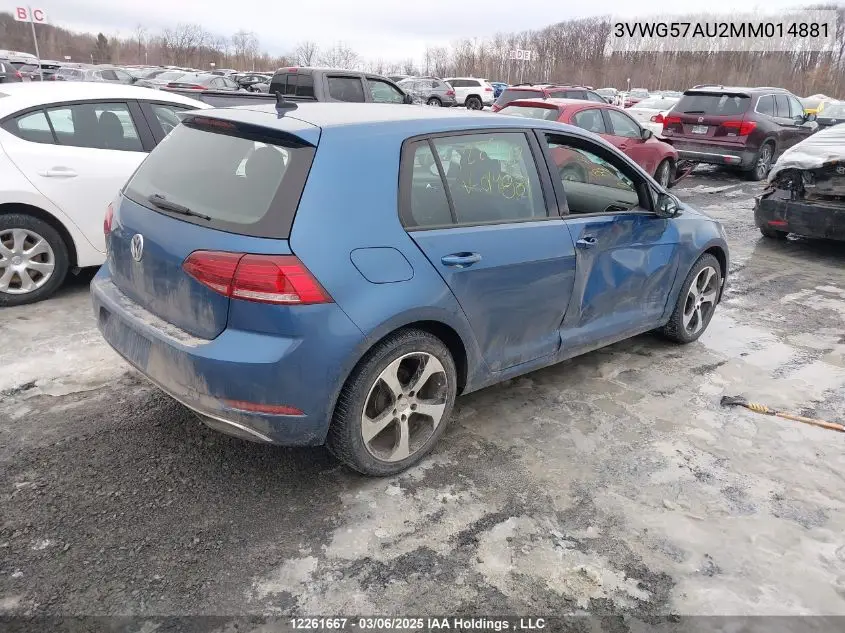 2021 Volkswagen Golf VIN: 3VWG57AU2MM014881 Lot: 12261667