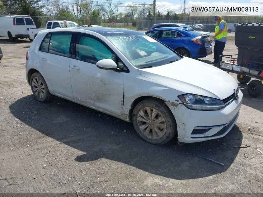 2021 Volkswagen Golf 1.4T Tsi VIN: 3VWG57AU4MM008113 Lot: 42053444