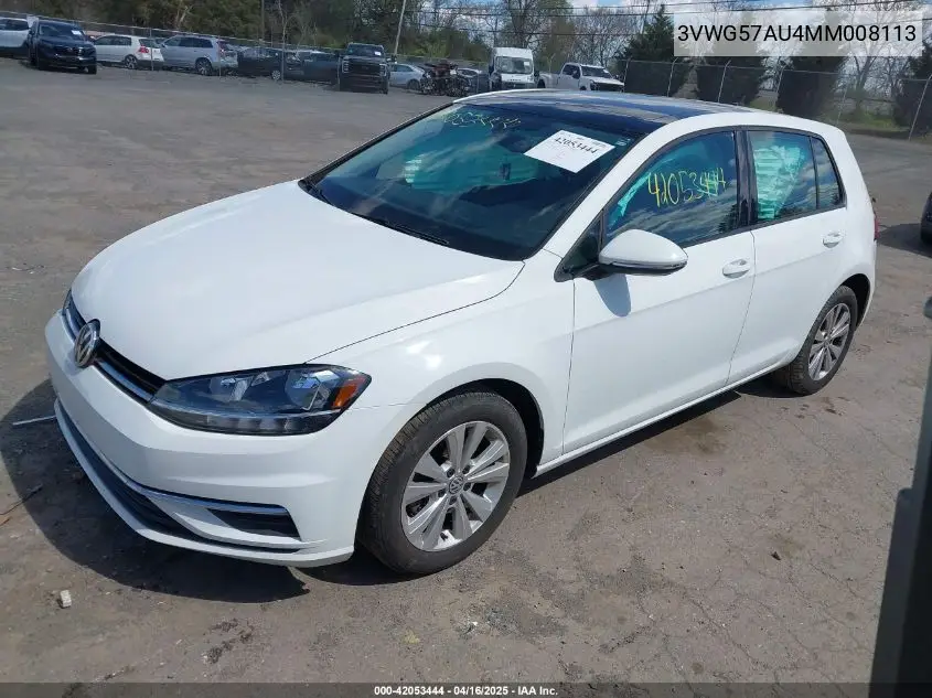 2021 Volkswagen Golf 1.4T Tsi VIN: 3VWG57AU4MM008113 Lot: 42053444