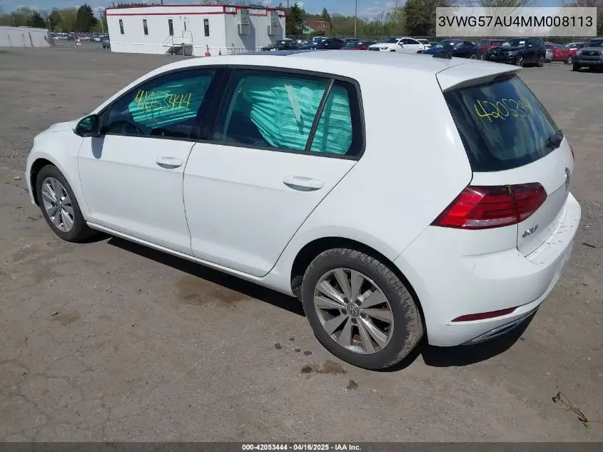 2021 Volkswagen Golf 1.4T Tsi VIN: 3VWG57AU4MM008113 Lot: 42053444