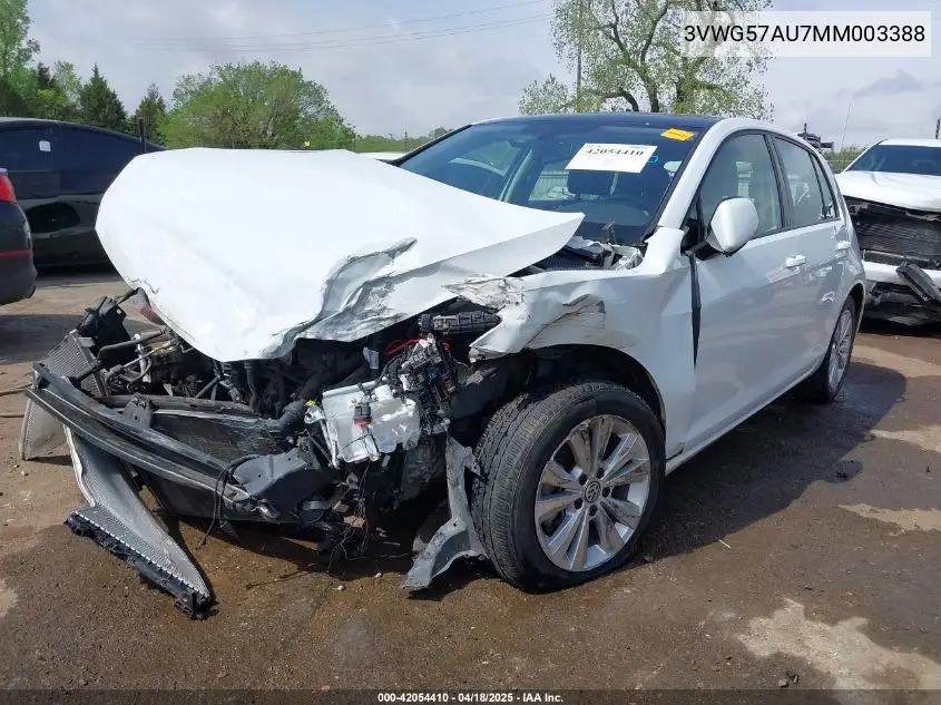 2021 Volkswagen Golf 1.4T Tsi VIN: 3VWG57AU7MM003388 Lot: 42054410