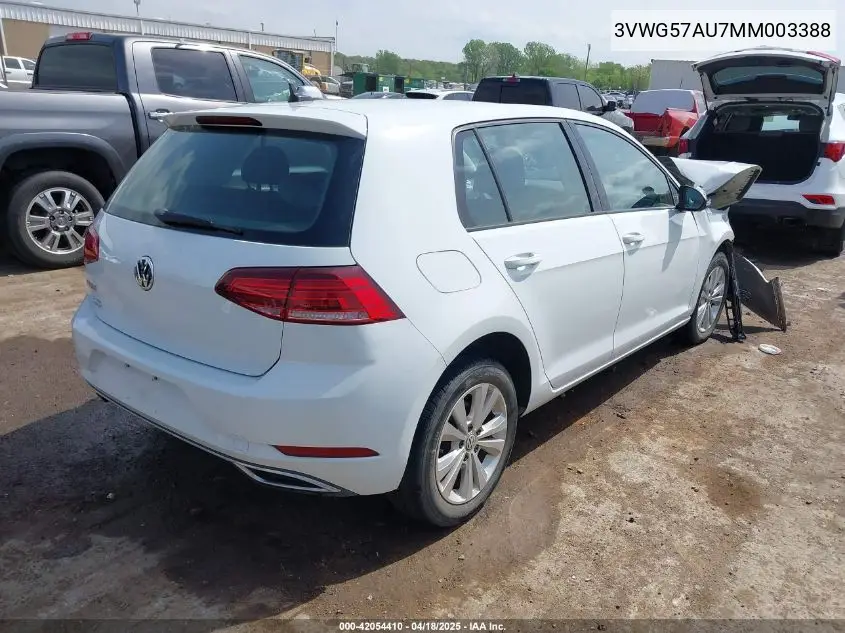 2021 Volkswagen Golf 1.4T Tsi VIN: 3VWG57AU7MM003388 Lot: 42054410