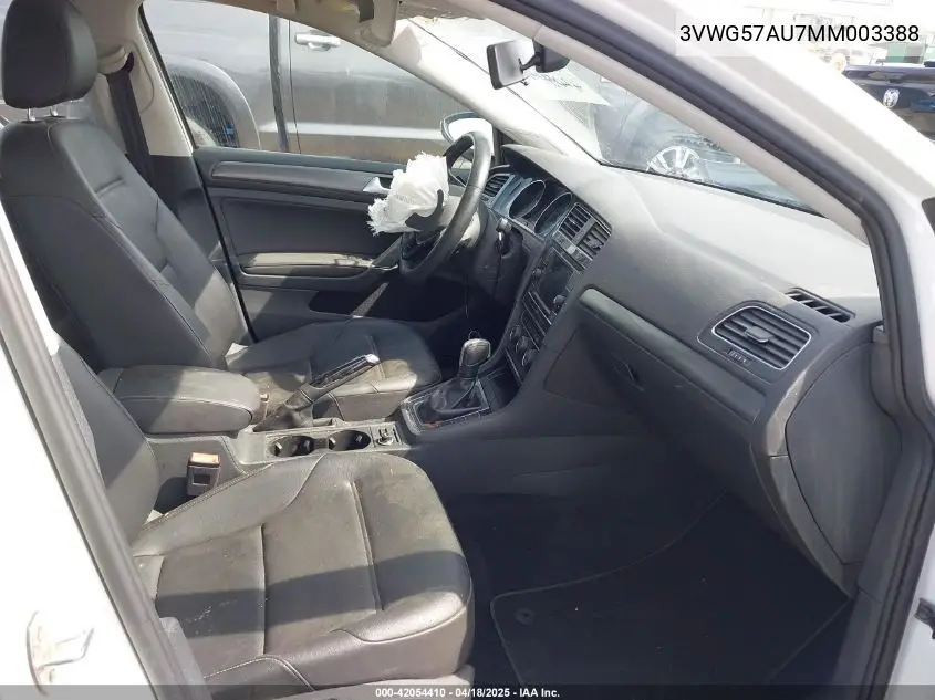 2021 Volkswagen Golf 1.4T Tsi VIN: 3VWG57AU7MM003388 Lot: 42054410