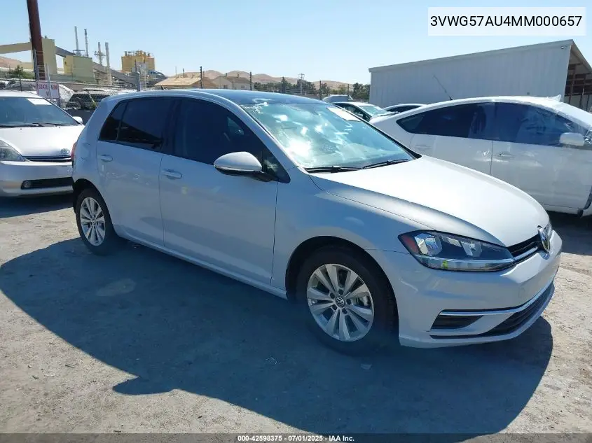 2021 Volkswagen Golf 1.4T Tsi VIN: 3VWG57AU4MM000657 Lot: 42598375