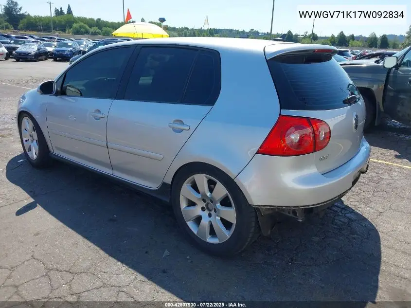 2007 Volkswagen Gti 4-Door VIN: WVWGV71K17W092834 Lot: 42807930