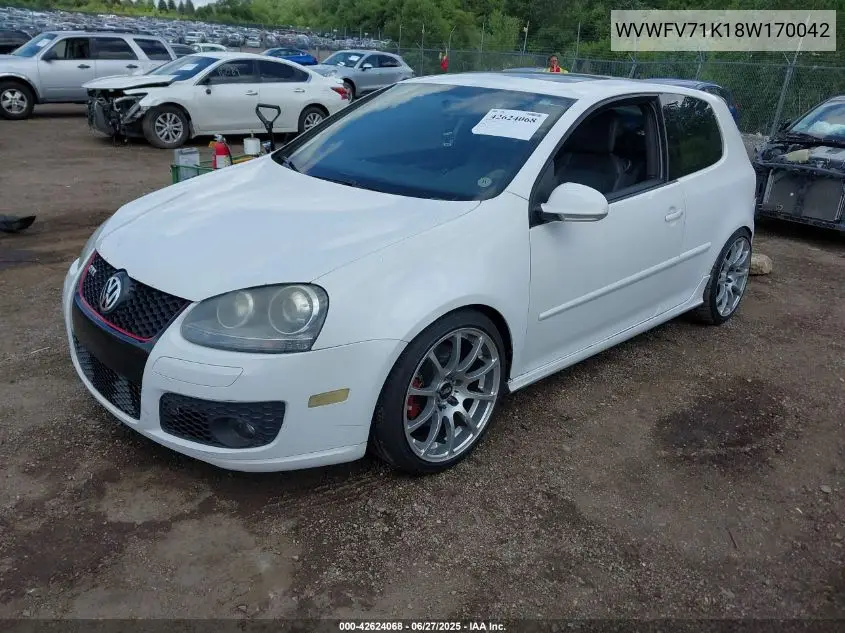 2008 Volkswagen Gti 2-Door VIN: WVWFV71K18W170042 Lot: 42624068