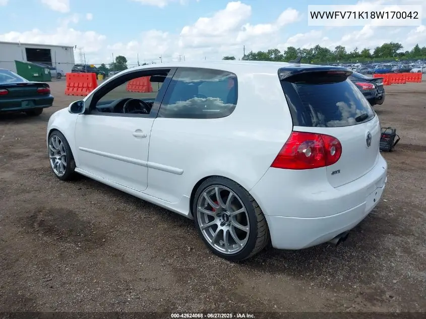 2008 Volkswagen Gti 2-Door VIN: WVWFV71K18W170042 Lot: 42624068