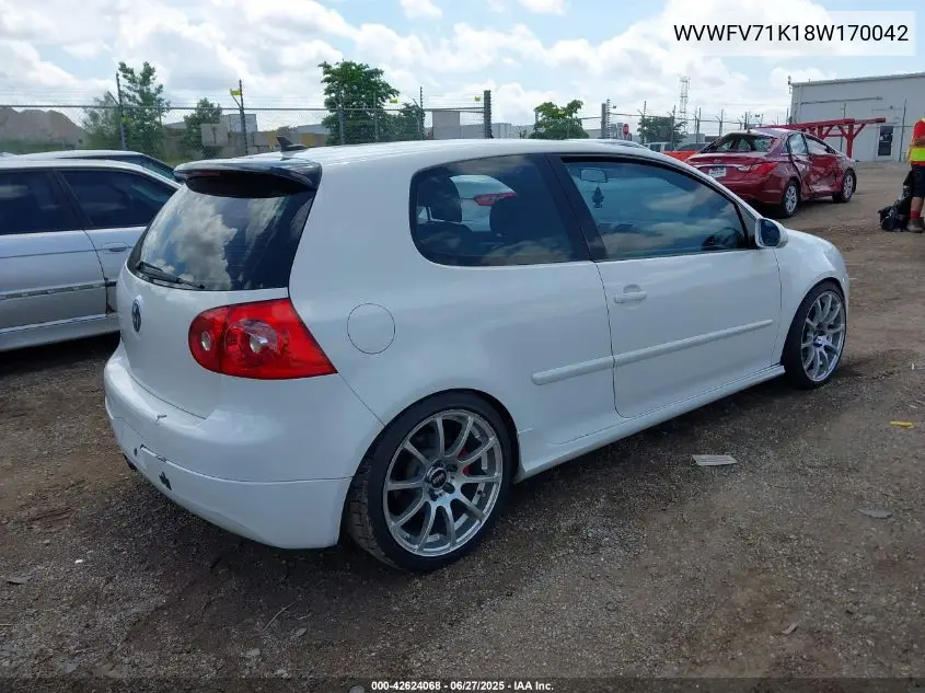 2008 Volkswagen Gti 2-Door VIN: WVWFV71K18W170042 Lot: 42624068