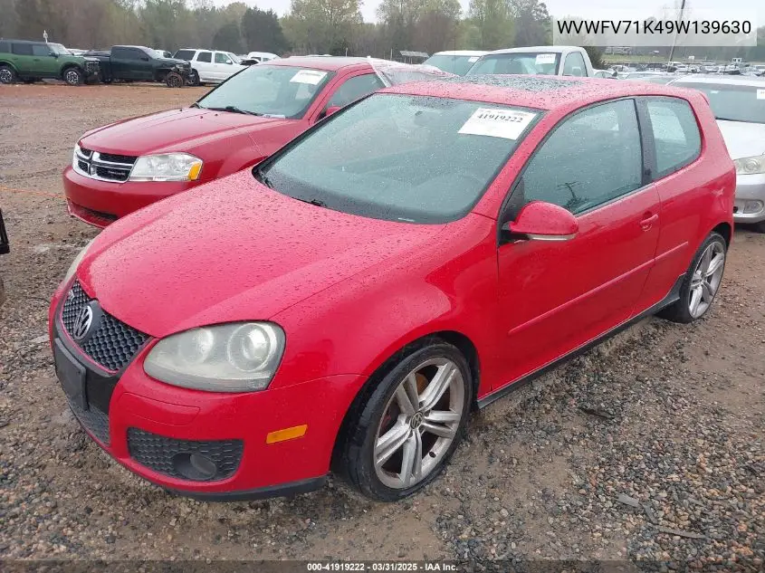 2009 Volkswagen Gti 2-Door VIN: WVWFV71K49W139630 Lot: 41919222