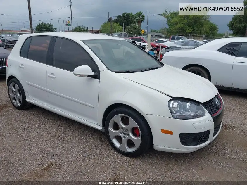 2009 Volkswagen Gti 4-Door VIN: WVWHD71K49W016552 Lot: 42226909