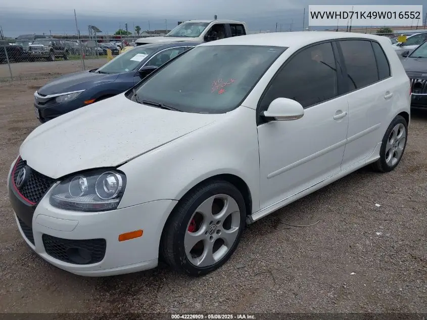 2009 Volkswagen Gti 4-Door VIN: WVWHD71K49W016552 Lot: 42226909