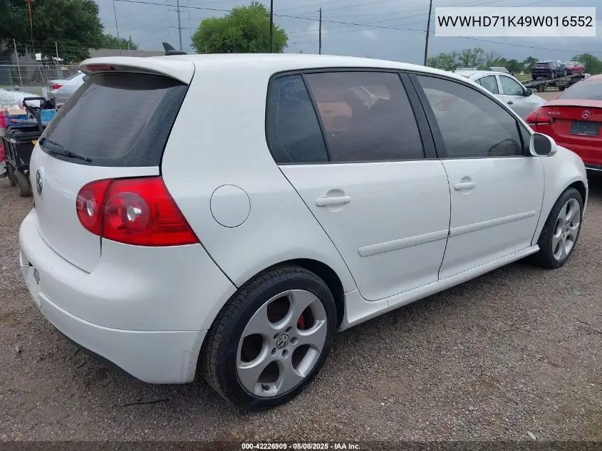 2009 Volkswagen Gti 4-Door VIN: WVWHD71K49W016552 Lot: 42226909
