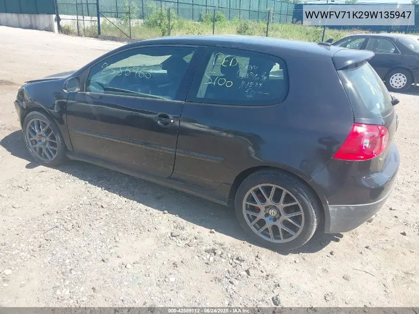 2009 Volkswagen Gti 2-Door VIN: WVWFV71K29W135947 Lot: 42589112