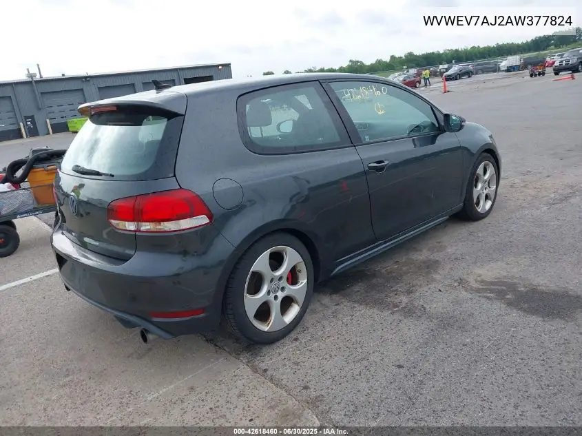 2010 Volkswagen Gti 2-Door VIN: WVWEV7AJ2AW377824 Lot: 42618460