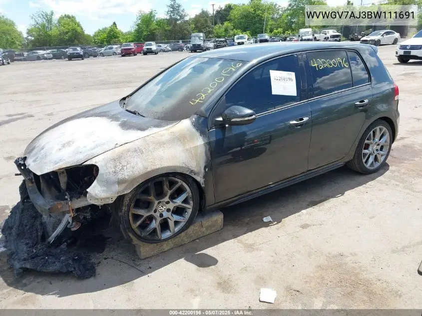 2011 Volkswagen Gti 4-Door VIN: WVWGV7AJ3BW111691 Lot: 42200196