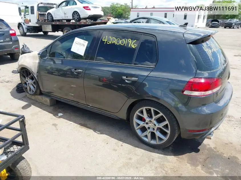 2011 Volkswagen Gti 4-Door VIN: WVWGV7AJ3BW111691 Lot: 42200196