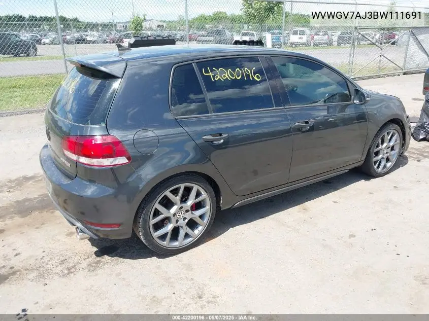 2011 Volkswagen Gti 4-Door VIN: WVWGV7AJ3BW111691 Lot: 42200196