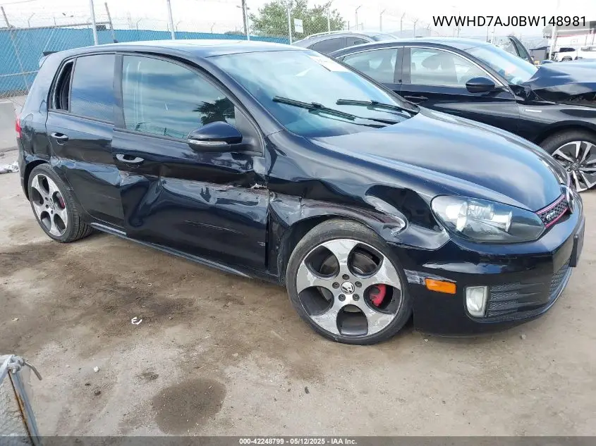 2011 Volkswagen Gti 4-Door VIN: WVWHD7AJ0BW148981 Lot: 42248799