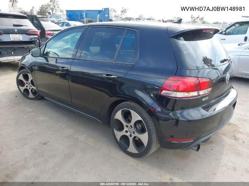 2011 Volkswagen Gti 4-Door VIN: WVWHD7AJ0BW148981 Lot: 42248799