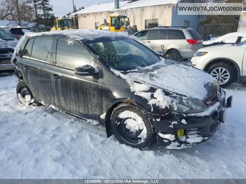 2012 Volkswagen Gti VIN: WVWGV7AJ0CW000808 Lot: 12240898