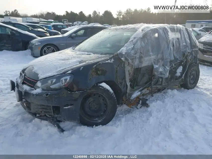 2012 Volkswagen Gti VIN: WVWGV7AJ0CW000808 Lot: 12240898
