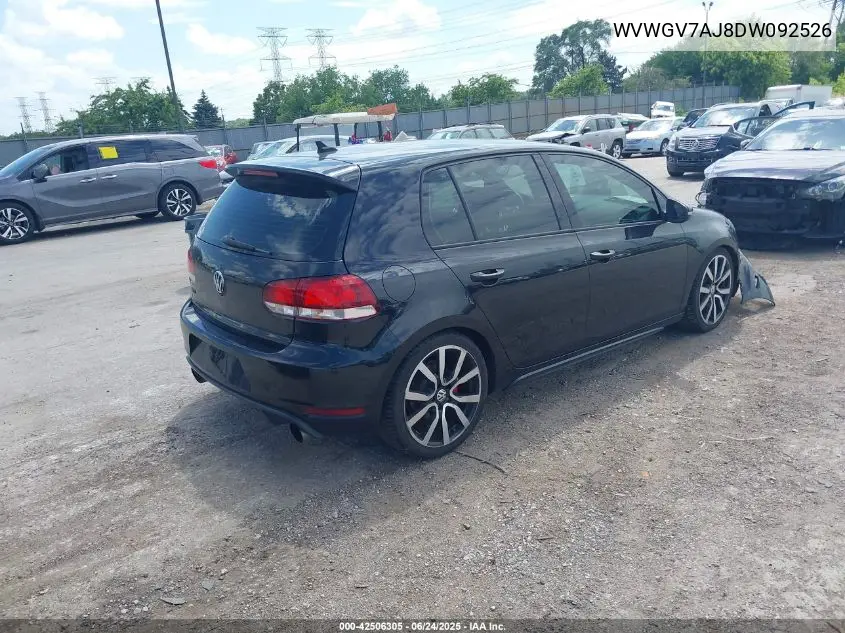 2013 Volkswagen Gti 4-Door VIN: WVWGV7AJ8DW092526 Lot: 42506305