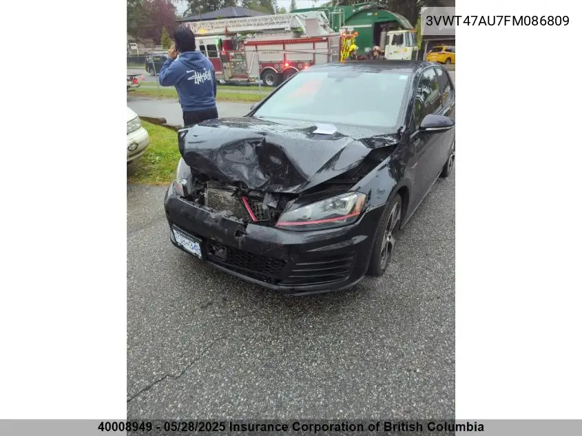 2015 Volkswagen Gti VIN: 3VWT47AU7FM086809 Lot: 40008949