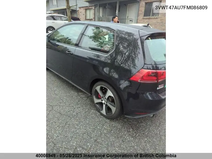 2015 Volkswagen Gti VIN: 3VWT47AU7FM086809 Lot: 40008949