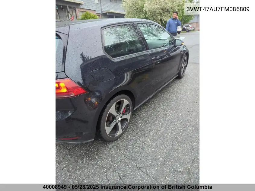2015 Volkswagen Gti VIN: 3VWT47AU7FM086809 Lot: 40008949