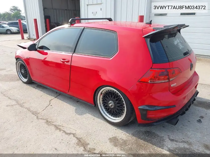 2015 Volkswagen Golf Gti 2.0T S 2-Door VIN: 3VWYT7AU8FM034372 Lot: 42427769