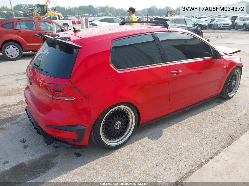 2015 Volkswagen Golf Gti 2.0T S 2-Door VIN: 3VWYT7AU8FM034372 Lot: 42427769