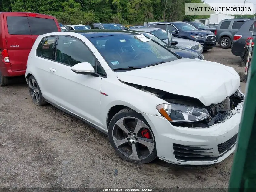 2015 Volkswagen Golf Gti 2.0T Se 2-Door VIN: 3VWTT7AU3FM051316 Lot: 42451029