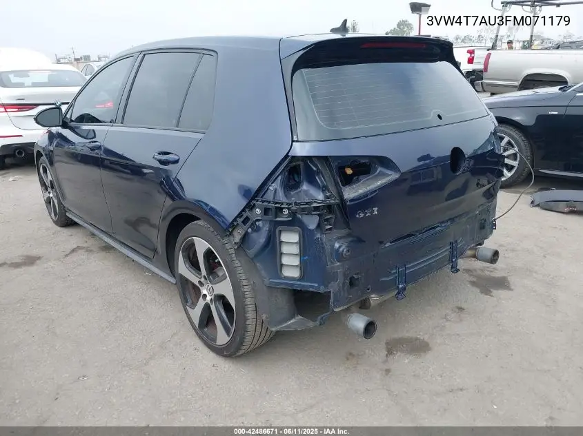 2015 Volkswagen Golf Gti 2.0T Autobahn 4-Door VIN: 3VW4T7AU3FM071179 Lot: 42486671