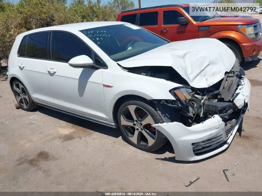 2015 Volkswagen Golf Gti 2.0T S 4-Door VIN: 3VW4T7AU6FM042792 Lot: 42532514