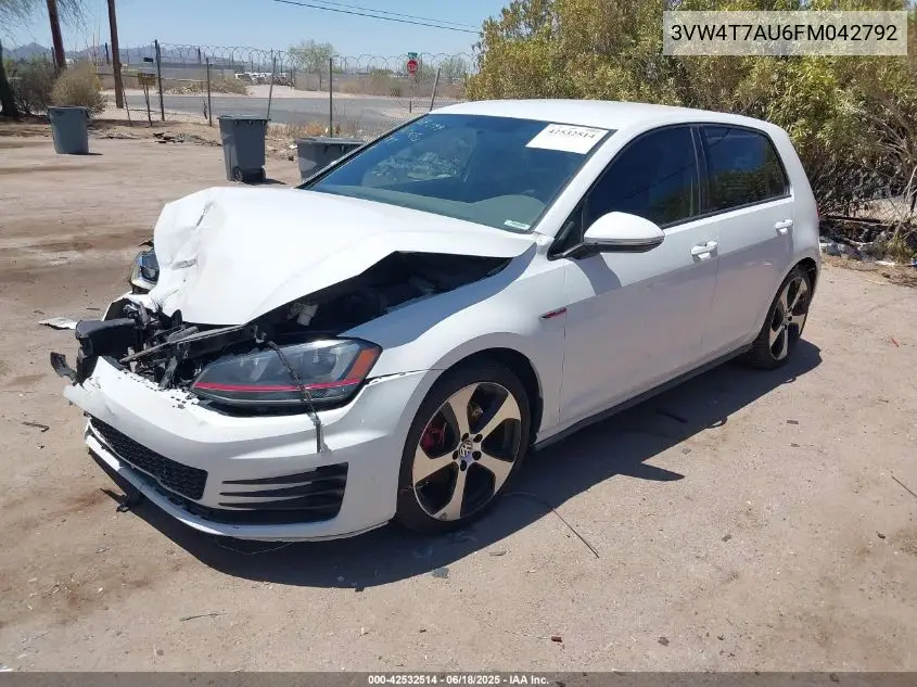 2015 Volkswagen Golf Gti 2.0T S 4-Door VIN: 3VW4T7AU6FM042792 Lot: 42532514