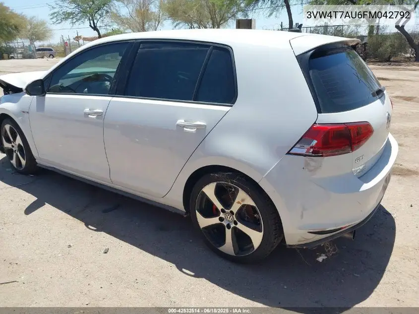 2015 Volkswagen Golf Gti 2.0T S 4-Door VIN: 3VW4T7AU6FM042792 Lot: 42532514