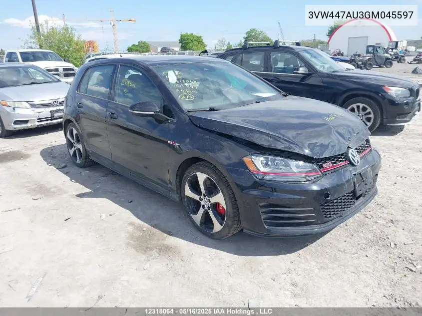 2016 Volkswagen Gti S/Se/Autobahn VIN: 3VW447AU3GM045597 Lot: 12318064