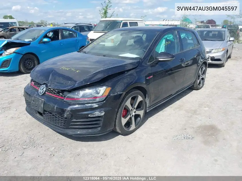 2016 Volkswagen Gti S/Se/Autobahn VIN: 3VW447AU3GM045597 Lot: 12318064